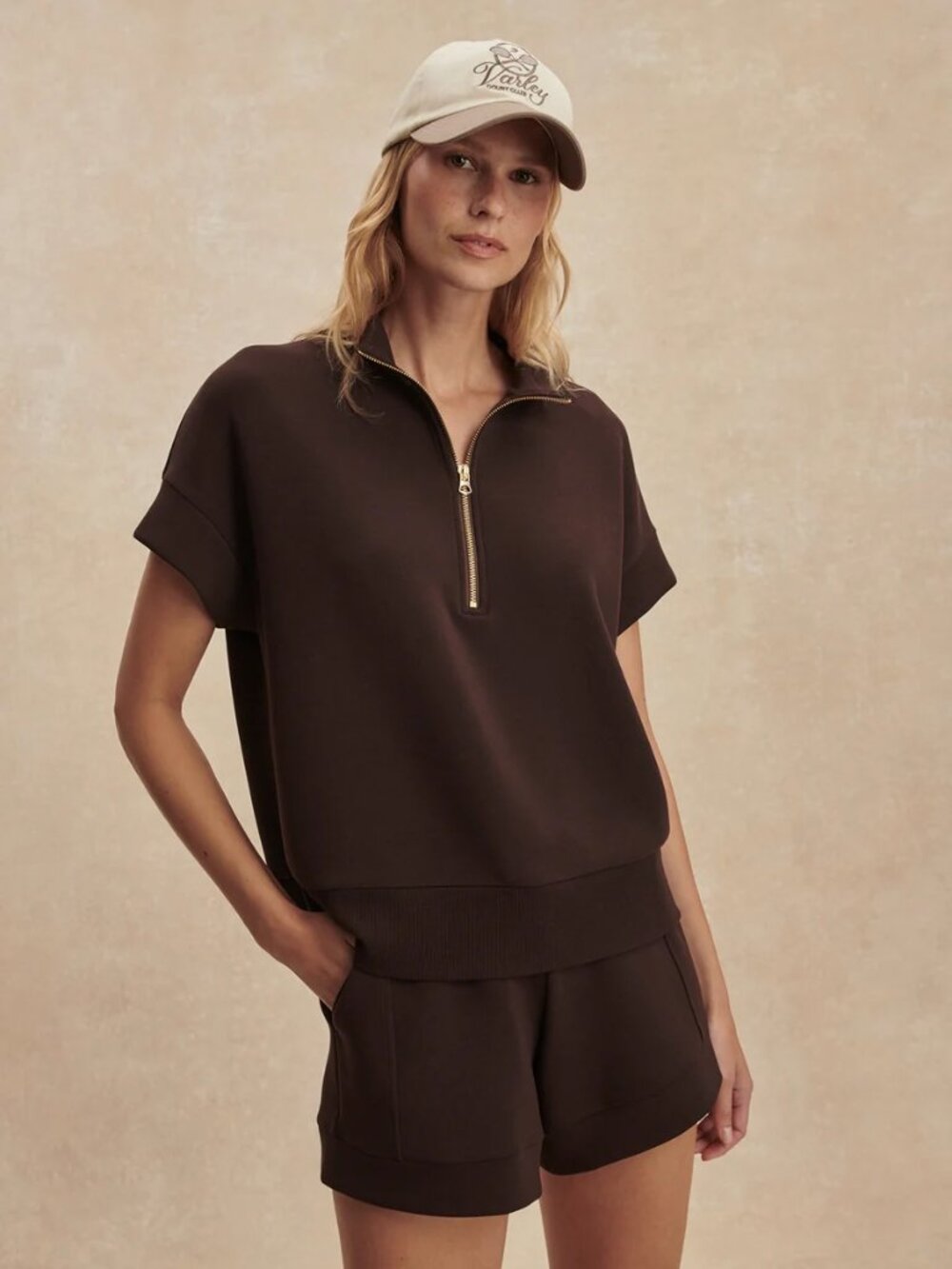 Varley Ritchie Short Sleeve Sweat in Coffee Bean, Size Small